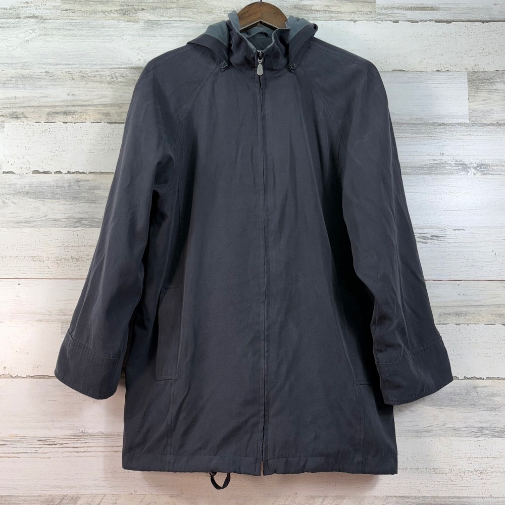 London Fog Mens Charcoal Gray Hooded Zip Up Jacket Windbreaker‎ Medium Gorpcore